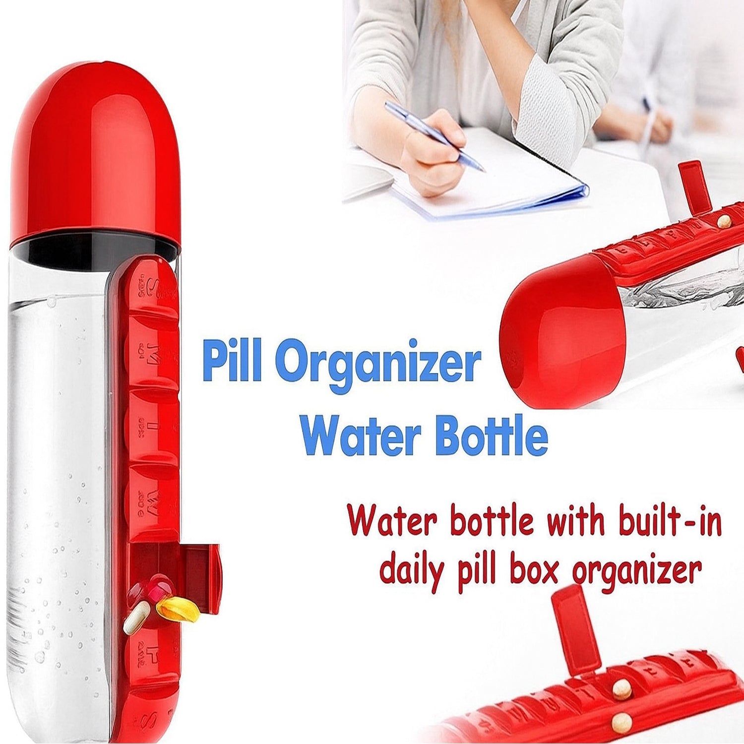 Water Bottle with Built-in 7-Day Pill Organizer Approx 900ml (1 Pc) Water Bottle with Built-in 7-Day Pill Organizer Approx 900ml (1 Pc)
